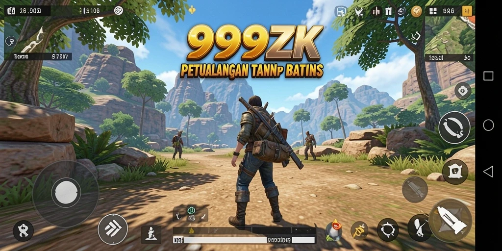 Screenshot gameplay 999ZK menampilkan petualangan dalam dunia terbuka.