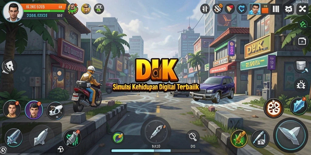 Screenshot gameplay DKK yang menunjukkan dunia virtual yang hidup.