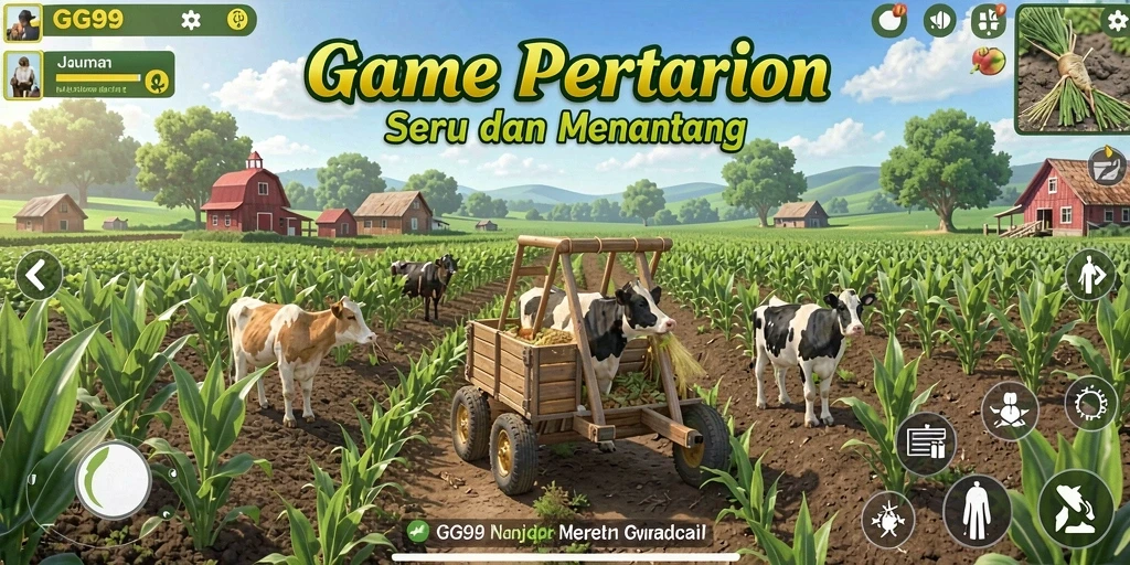 Screenshot gameplay GG99 menampilkan kebun yang indah dengan berbagai tanaman.