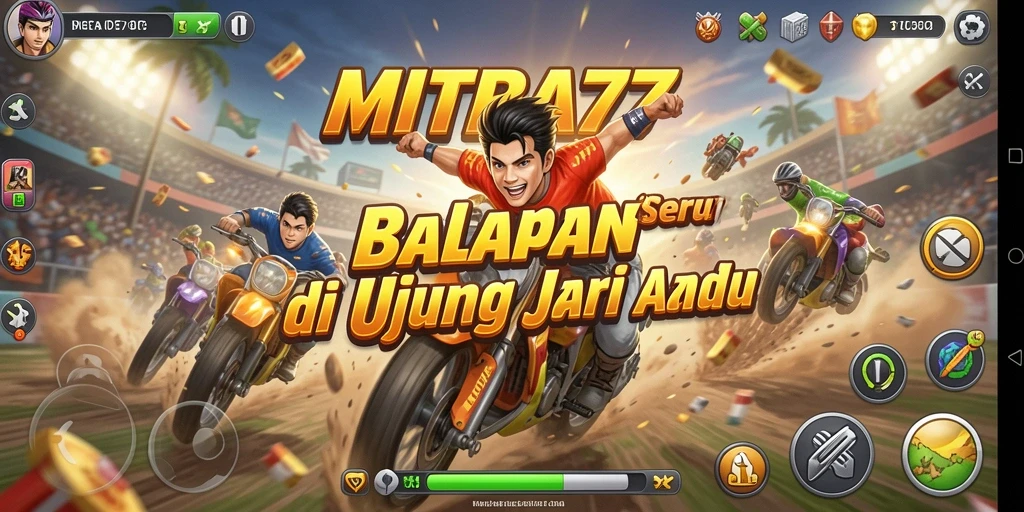 Tampilan gameplay yang mendebarkan di MITRA77 dengan balapan seru.