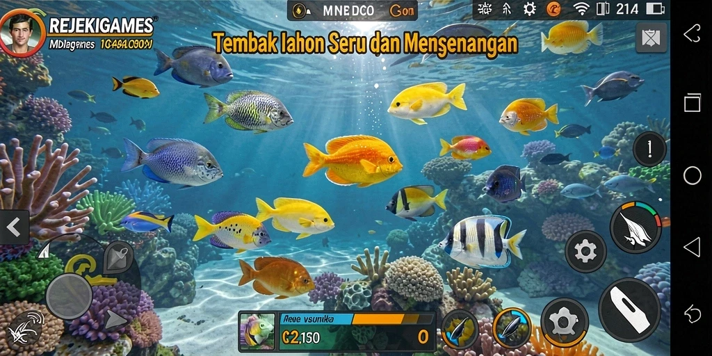 Gameplay seru dari REJEKIGAMES menampilkan aksi menangkap ikan.